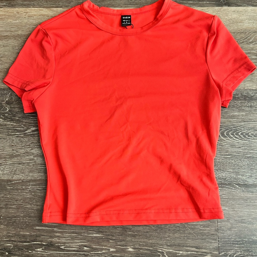 SHEIN Orange Fitted Polo Short Sleeve T-Shirt
